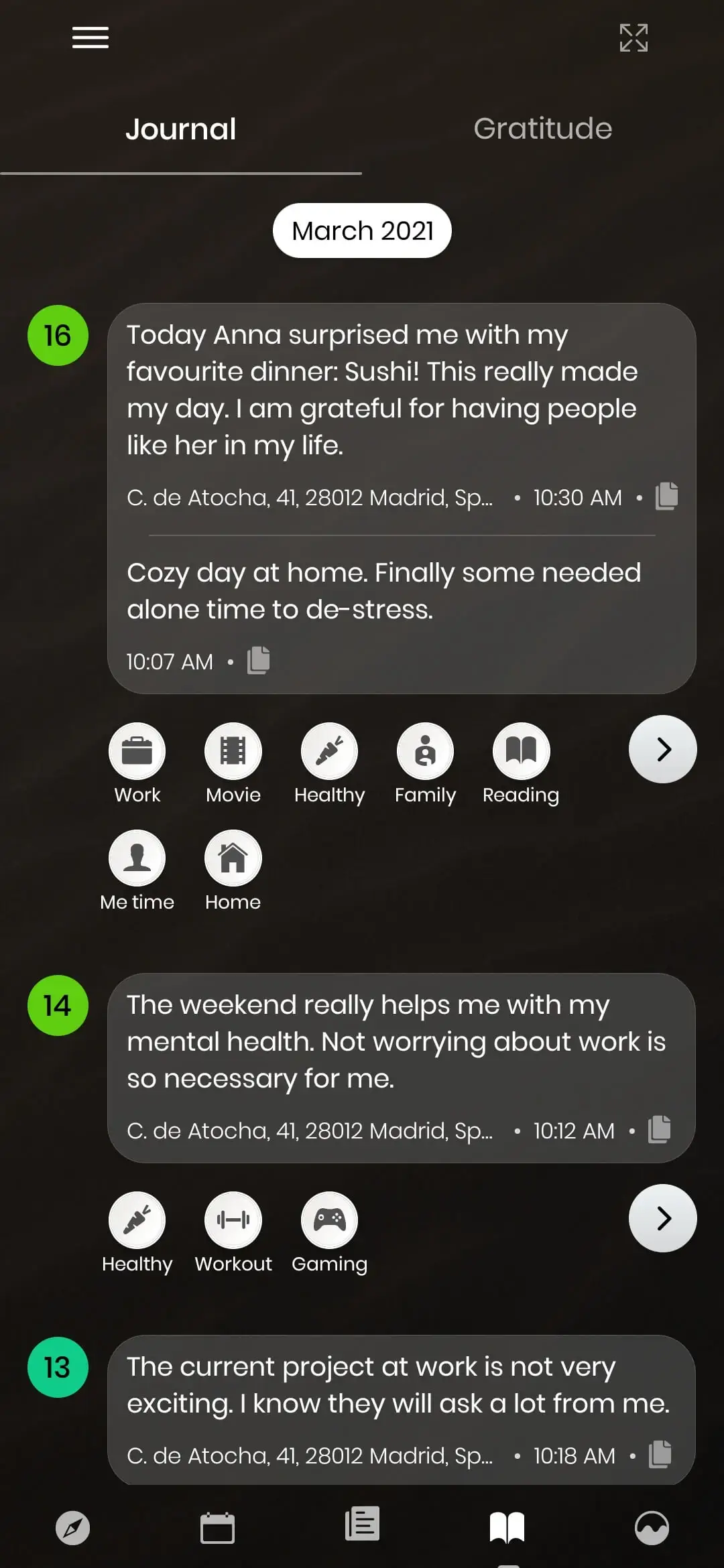 Journal entry interface